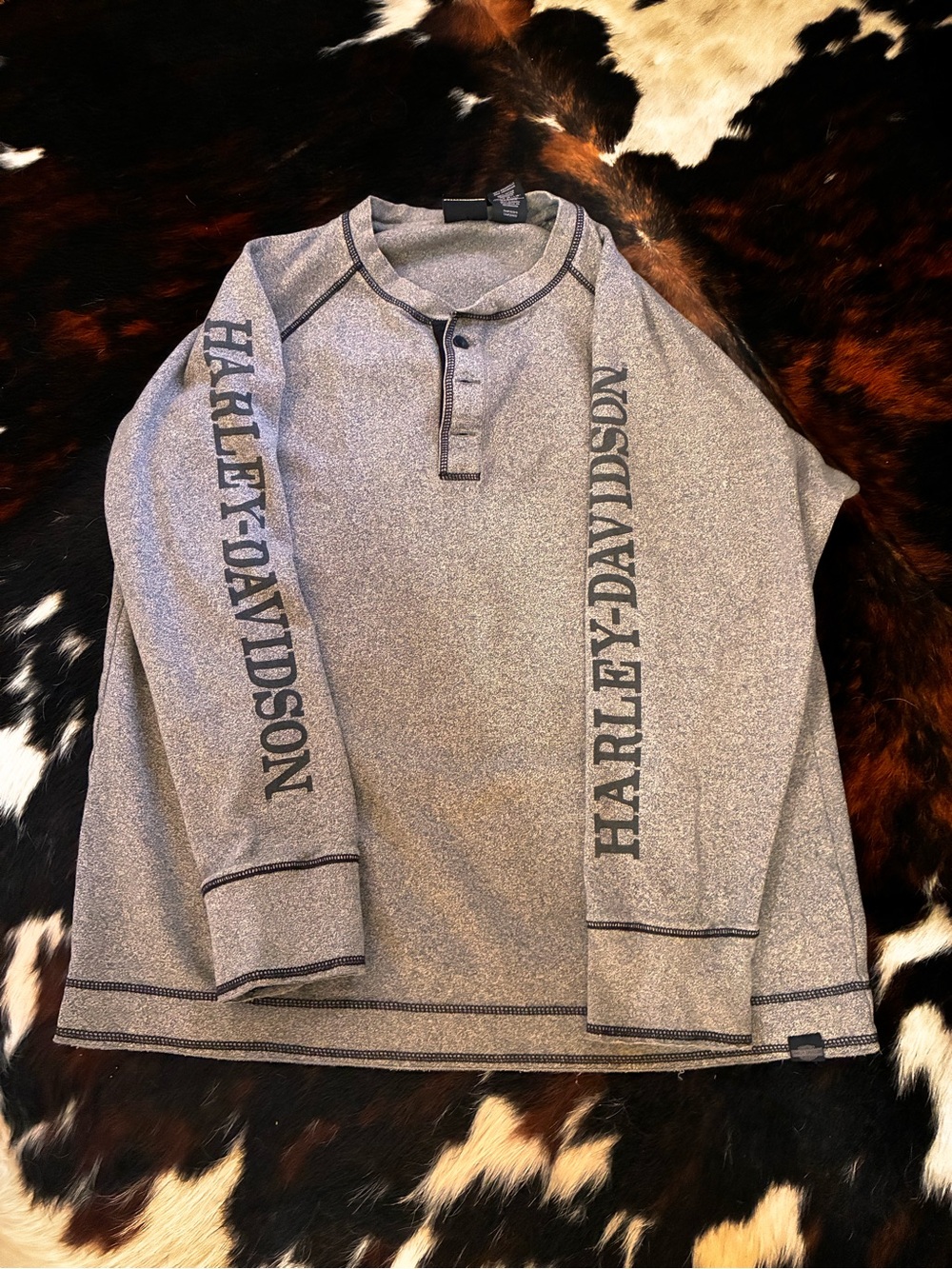 Harley-Davidson Gray Henley Long Sleeve with Sleeve Logo